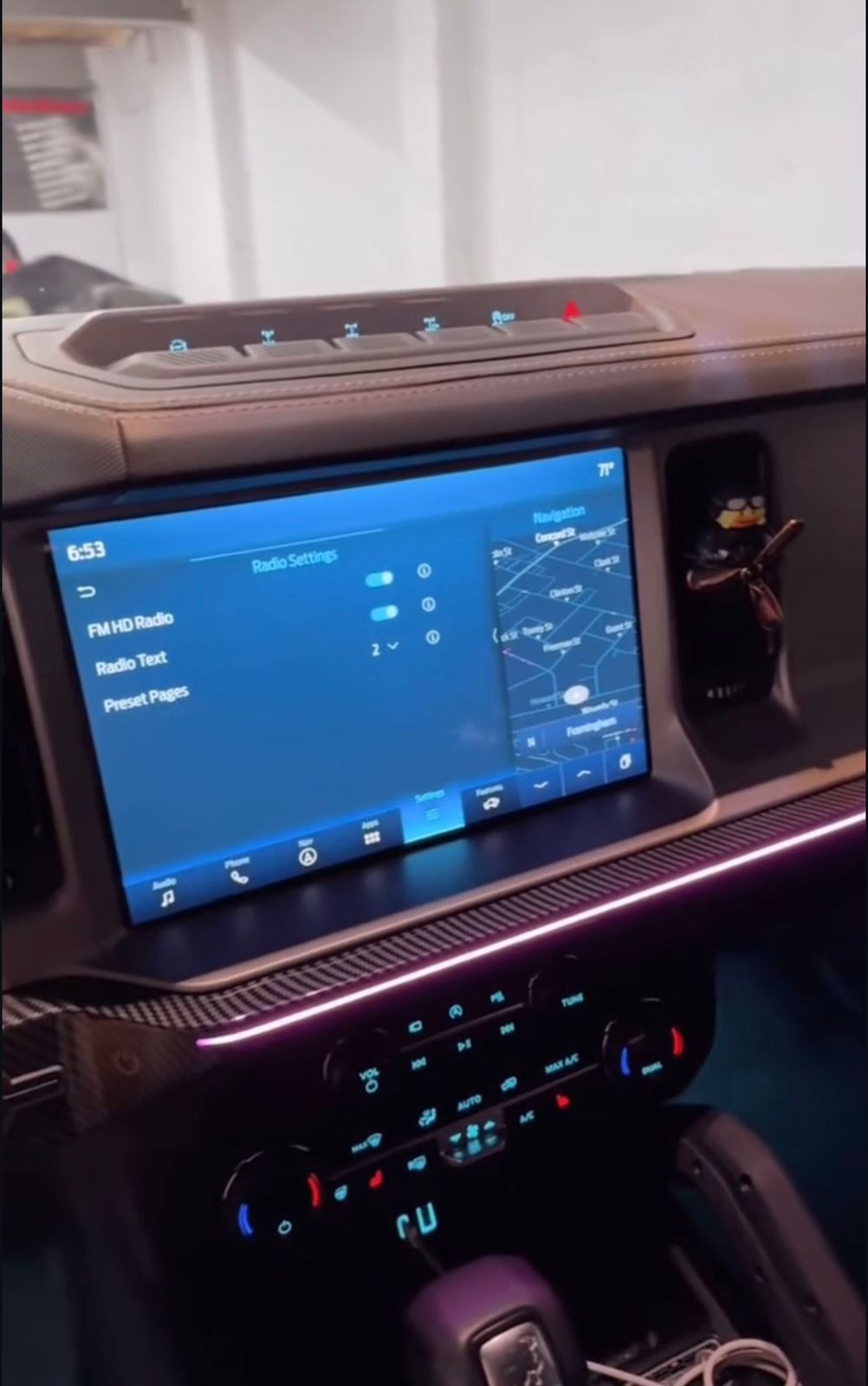 Truck dashboard with new touchscreen and ambient lighting