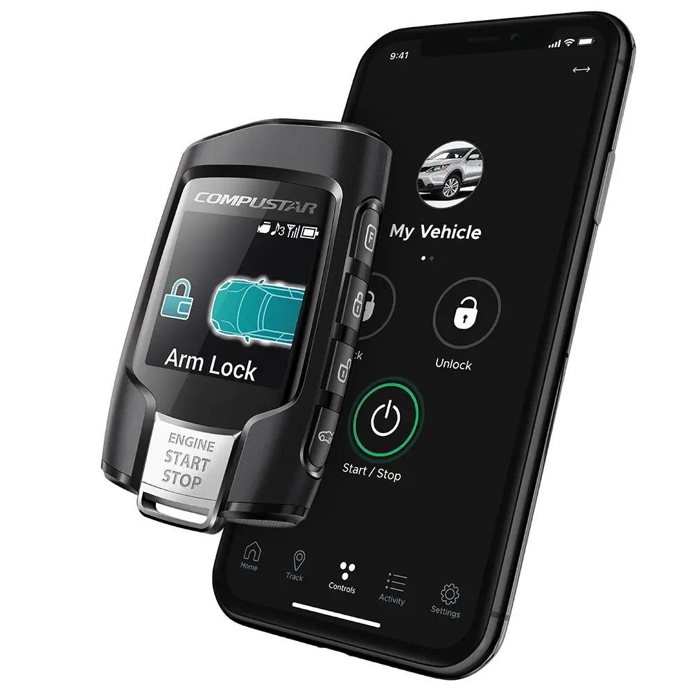 Two-way remote start system with LCD remote and phone app